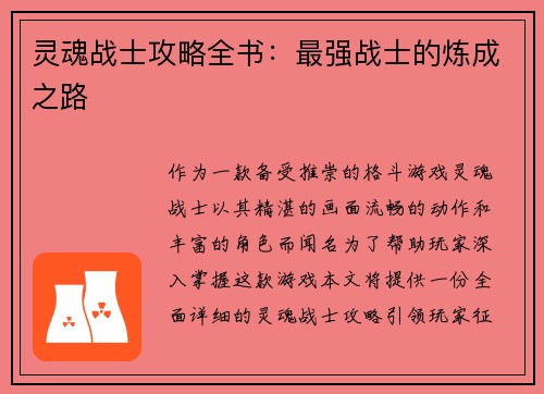 灵魂战士攻略全书：最强战士的炼成之路